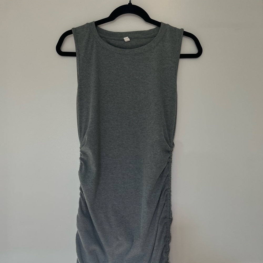 Gray Dress with Ruched Ties on the Side